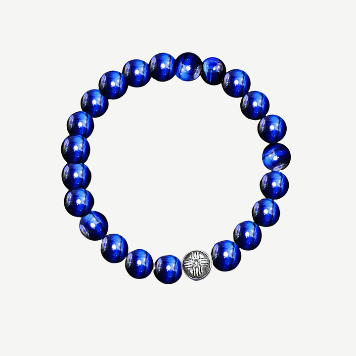Spiritual Beads Bracelet Blue Tiger's Eye, 8mm — finished light background #F5F5F3 — source image 1