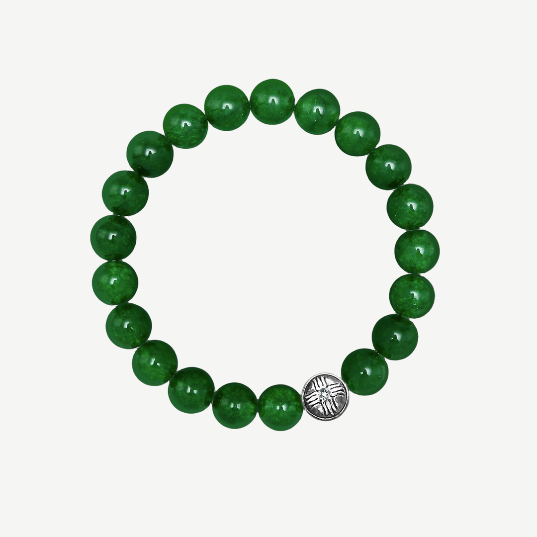 Spiritual Beads Bracelet Green Jade, 8mm — finished light background #F5F5F3 — source image 1