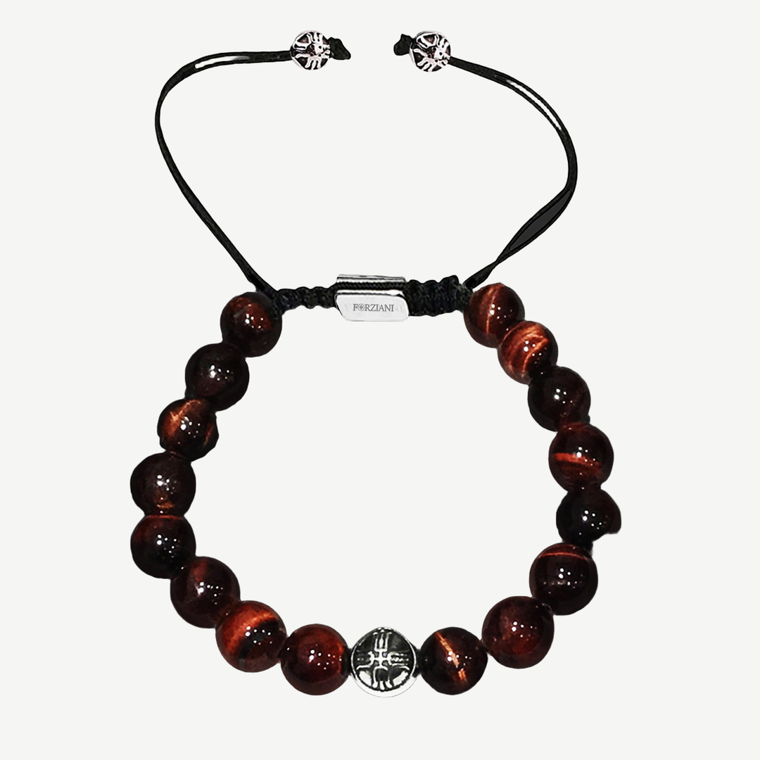 Summit Men’s Beaded Bracelet Red Tiger's Eye, 10mm — finished light background #F5F5F3 — source image 1