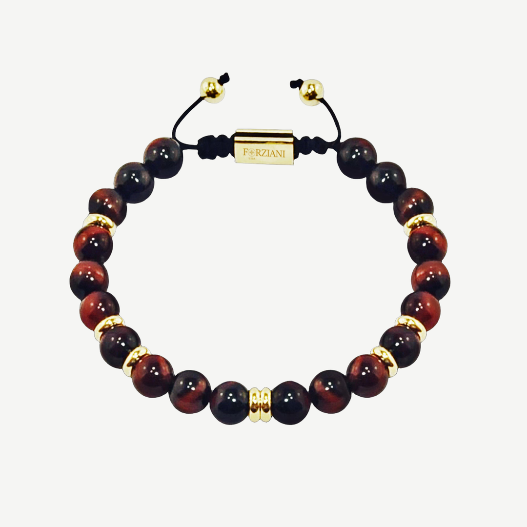 Summit Men’s Beaded Bracelet Tiger's Eye Gold, 6mm — finished light background #F5F5F3 — source image 1