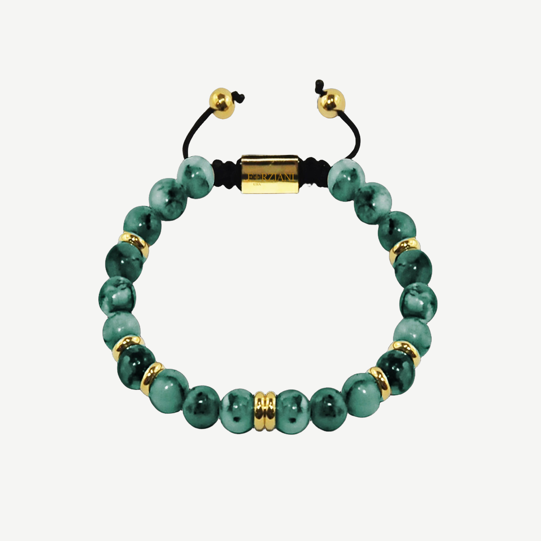 Summit Men’s Beaded Bracelet Turquoise Gold, 6mm — finished light background #F5F5F3 — source image 1
