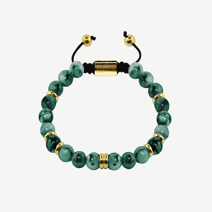 Summit Men’s Beaded Bracelet Turquoise Gold, 6mm — finished light background #F5F5F3 — source image 1