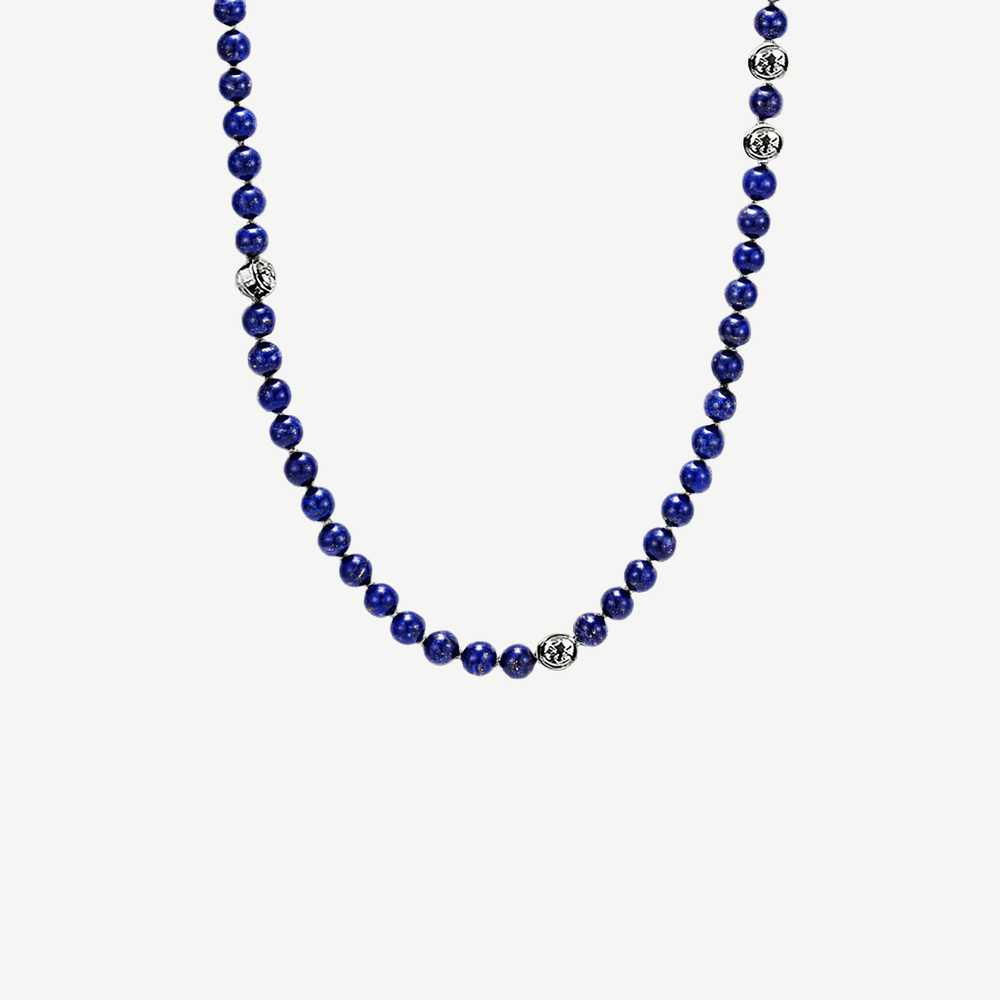 Summit Men’s Beaded Necklace Lapis Lazuli — finished light background #F5F5F3 — source image 1