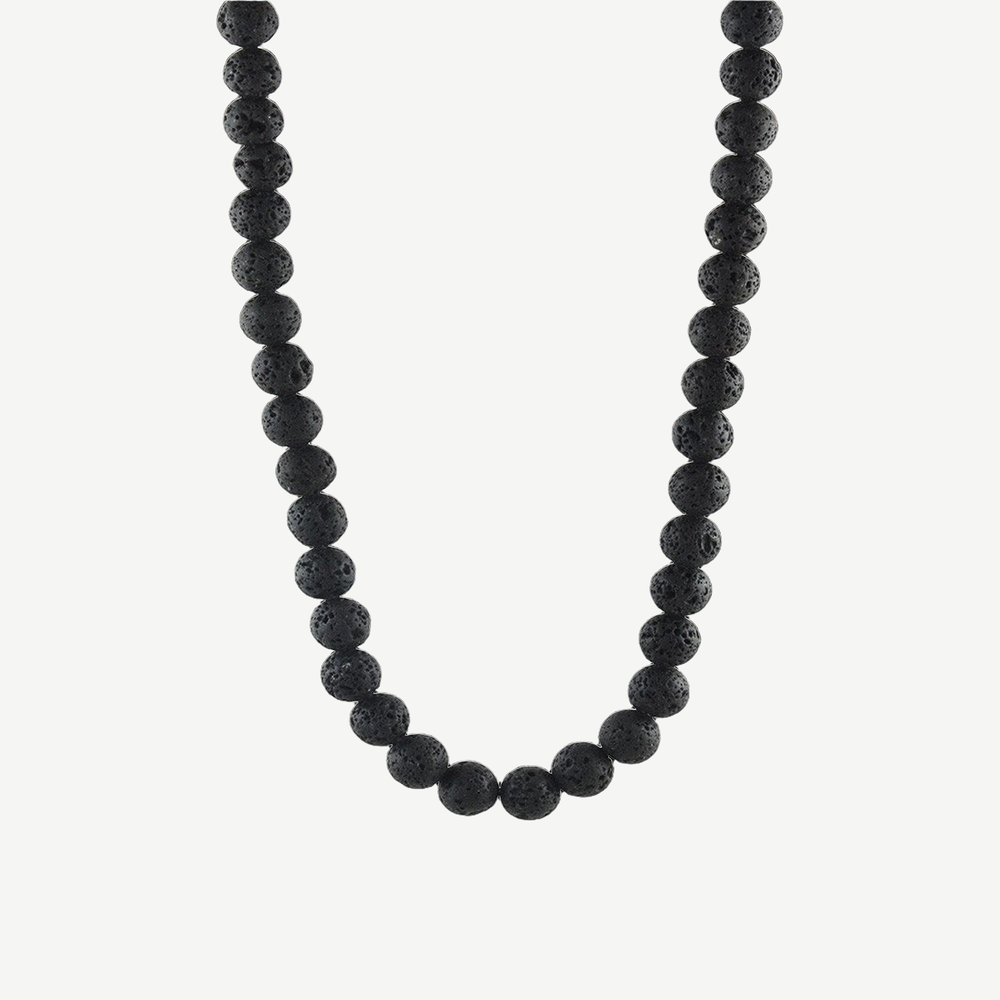 Summit Men’s Beaded Necklace Lava Stone — finished light background #F5F5F3 — source image 1