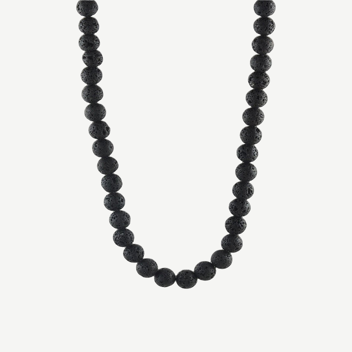 Summit Men’s Beaded Necklace Lava Stone — finished light background #F5F5F3 — source image 1