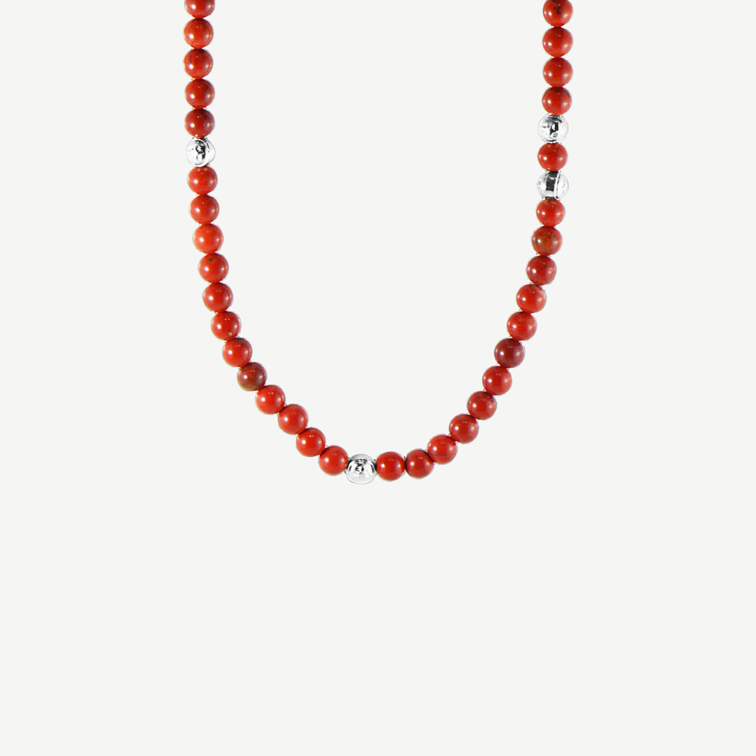 Summit Men’s Beaded Necklace Red Jasper — finished light background #F5F5F3 — source image 7