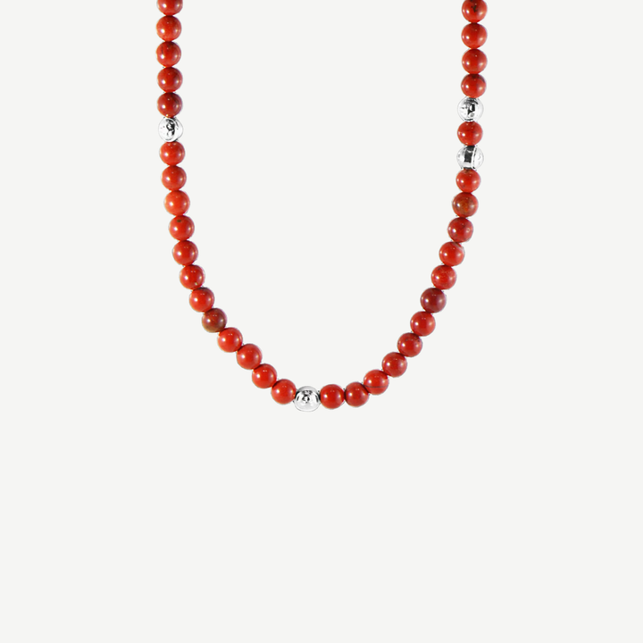 Summit Men’s Beaded Necklace Red Jasper — finished light background #F5F5F3 — source image 7