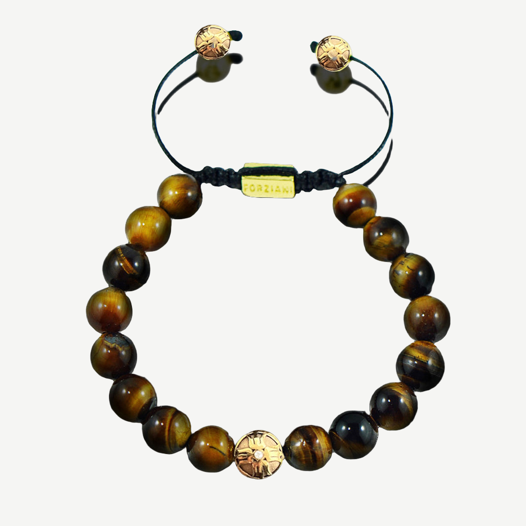 Titan Tiger Eye Stone Bracelet Gold, 10mm — finished light background #F5F5F3 — source image 1