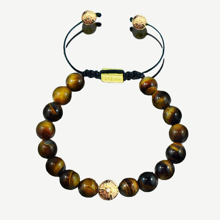 Titan Tiger Eye Stone Bracelet Gold, 10mm — finished light background #F5F5F3 — source image 1