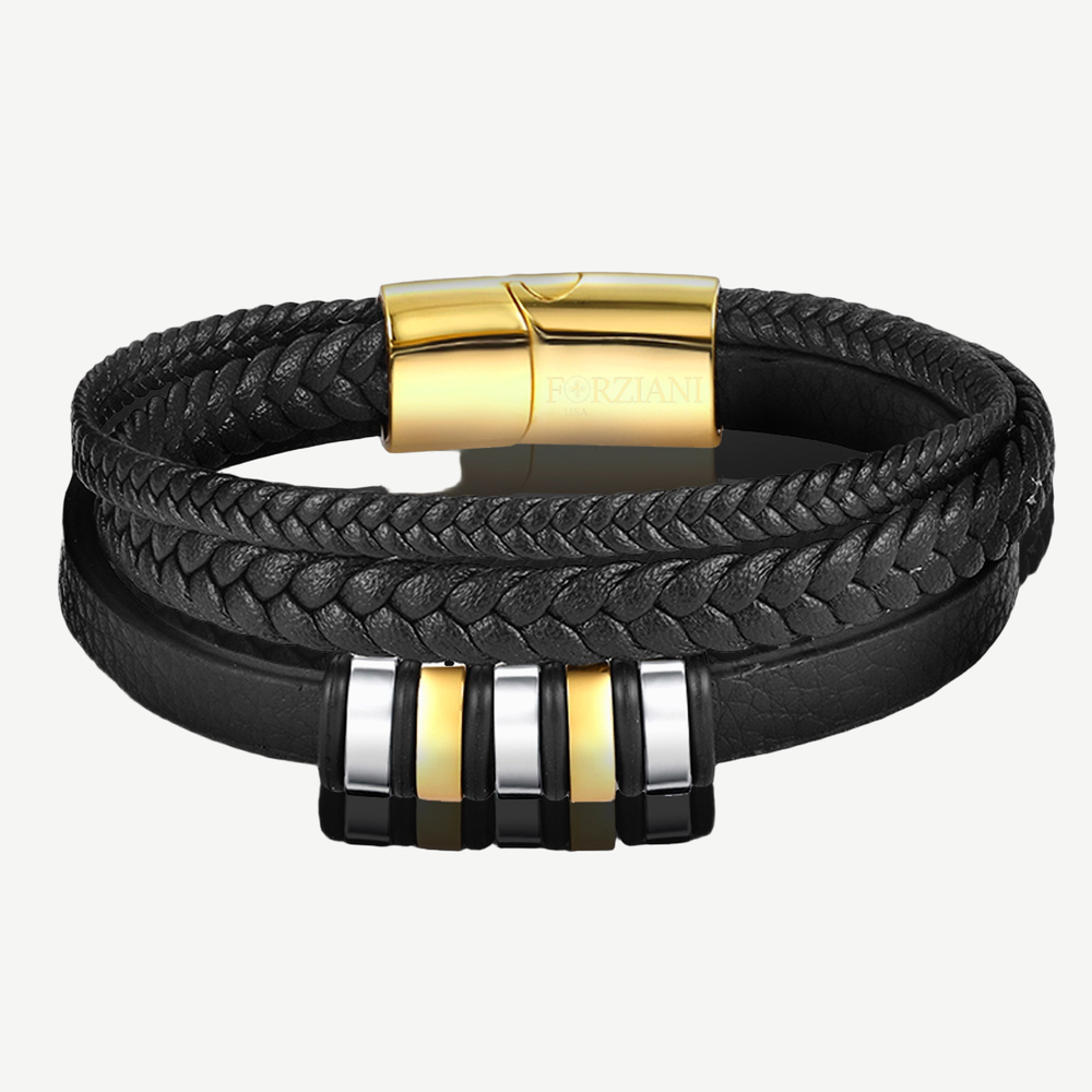 Voyager Multilayered Nappa Leather Bracelet Gold — finished light background #F5F5F3 — source image 1