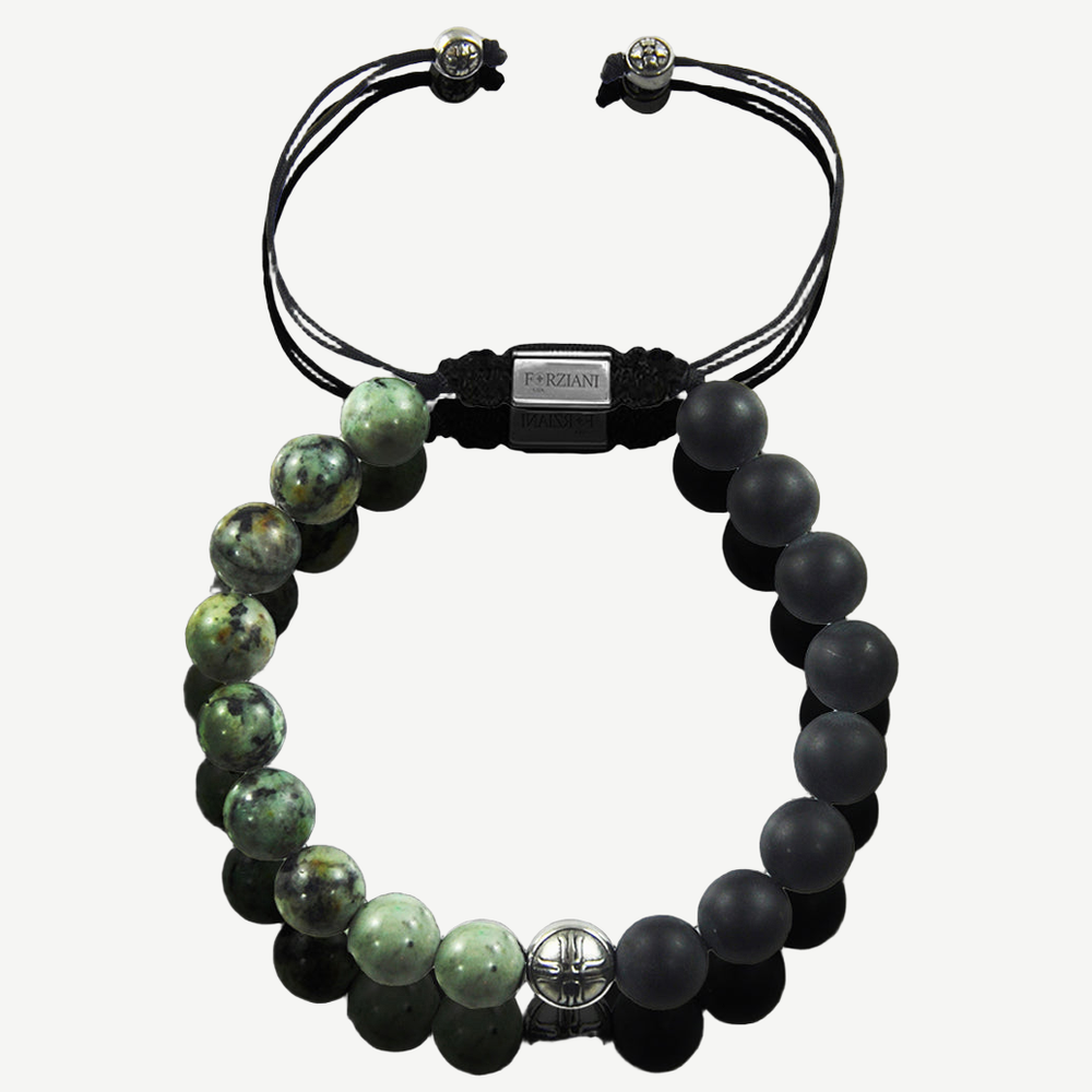 Zone Turquoise and Black Agate Beads Bracelet, 10mm — finished light background #F5F5F3 — source image 1