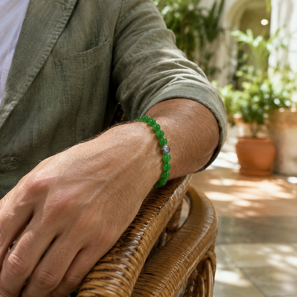 Spiritual Beads Bracelet Green Jade, 8mm