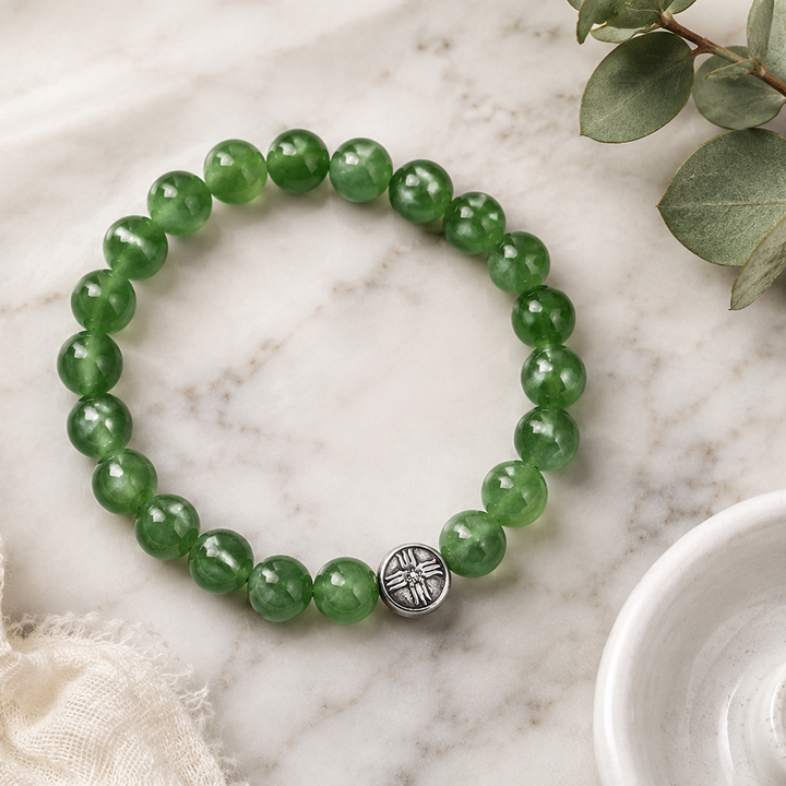 Spiritual Beads Bracelet Green Jade, 8mm