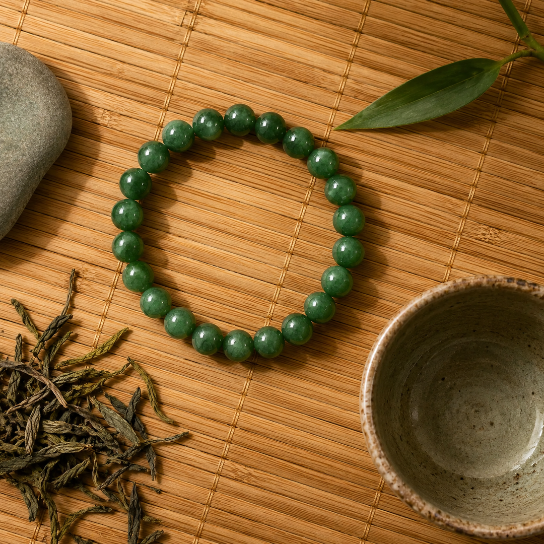 Green Jade Beaded Bracelet for Men, 10mm