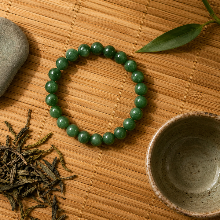 Green Jade Beaded Bracelet for Men, 10mm