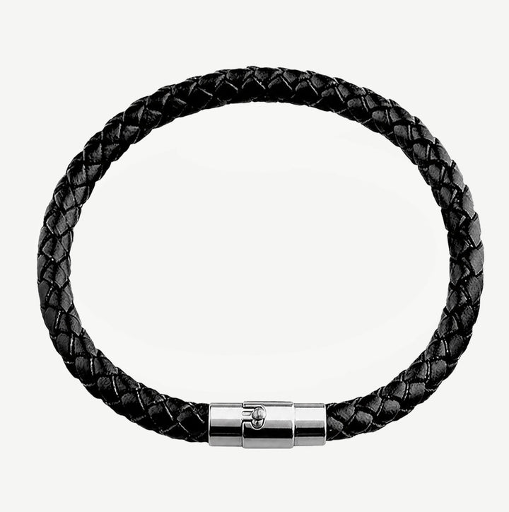 Groove Braided Black Leather Bracelet