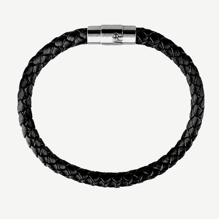 Groove Braided Black Leather Bracelet