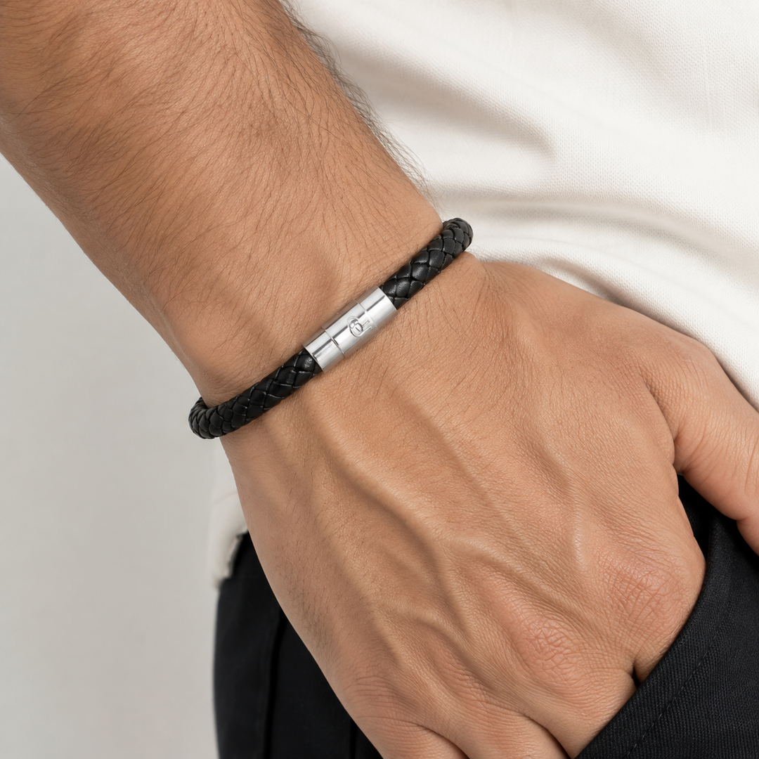 Groove Braided Black Leather Bracelet