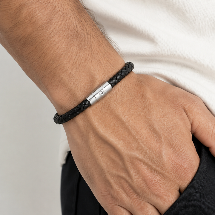Groove Braided Black Leather Bracelet