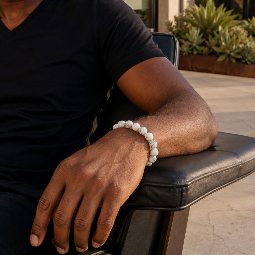 Howlite Beaded Bracelet for Men, 10mm