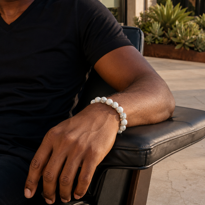 Howlite Beaded Bracelet for Men, 10mm