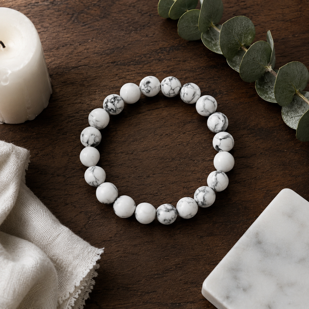 Howlite Beaded Bracelet for Men, 10mm