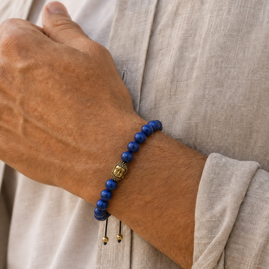 Inner Truth Buddha and Lapis Beads Bracelet, 10mm