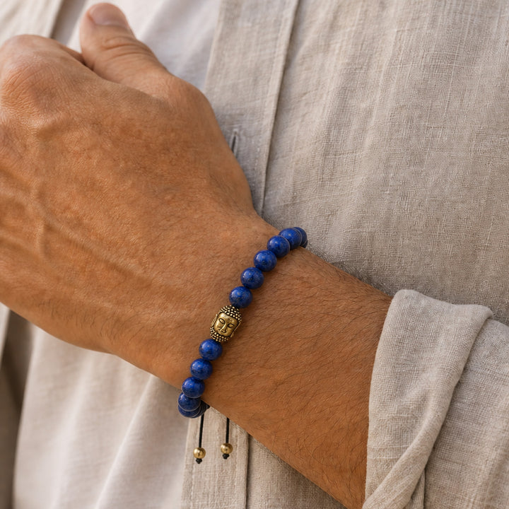 Inner Truth Buddha and Lapis Beads Bracelet, 10mm