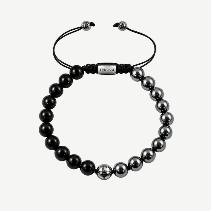 Ion Hematite and Black Onyx Beads Bracelet, 10mm