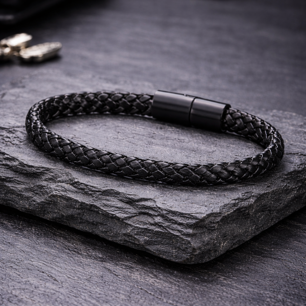 Kanso Braided Black Leather Bracelet