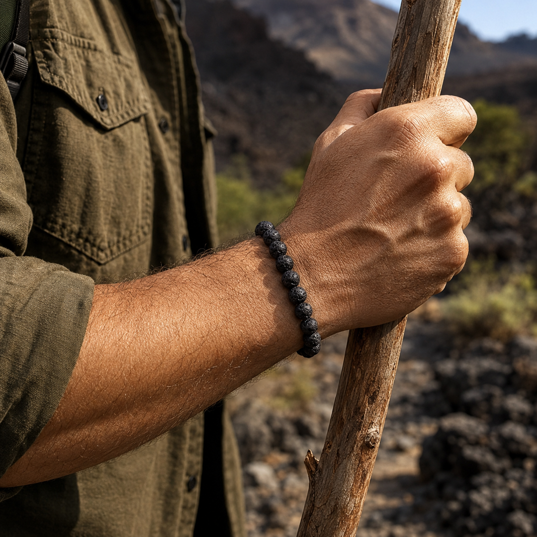 Lava Stone Beaded Bracelet for Men, 10mm