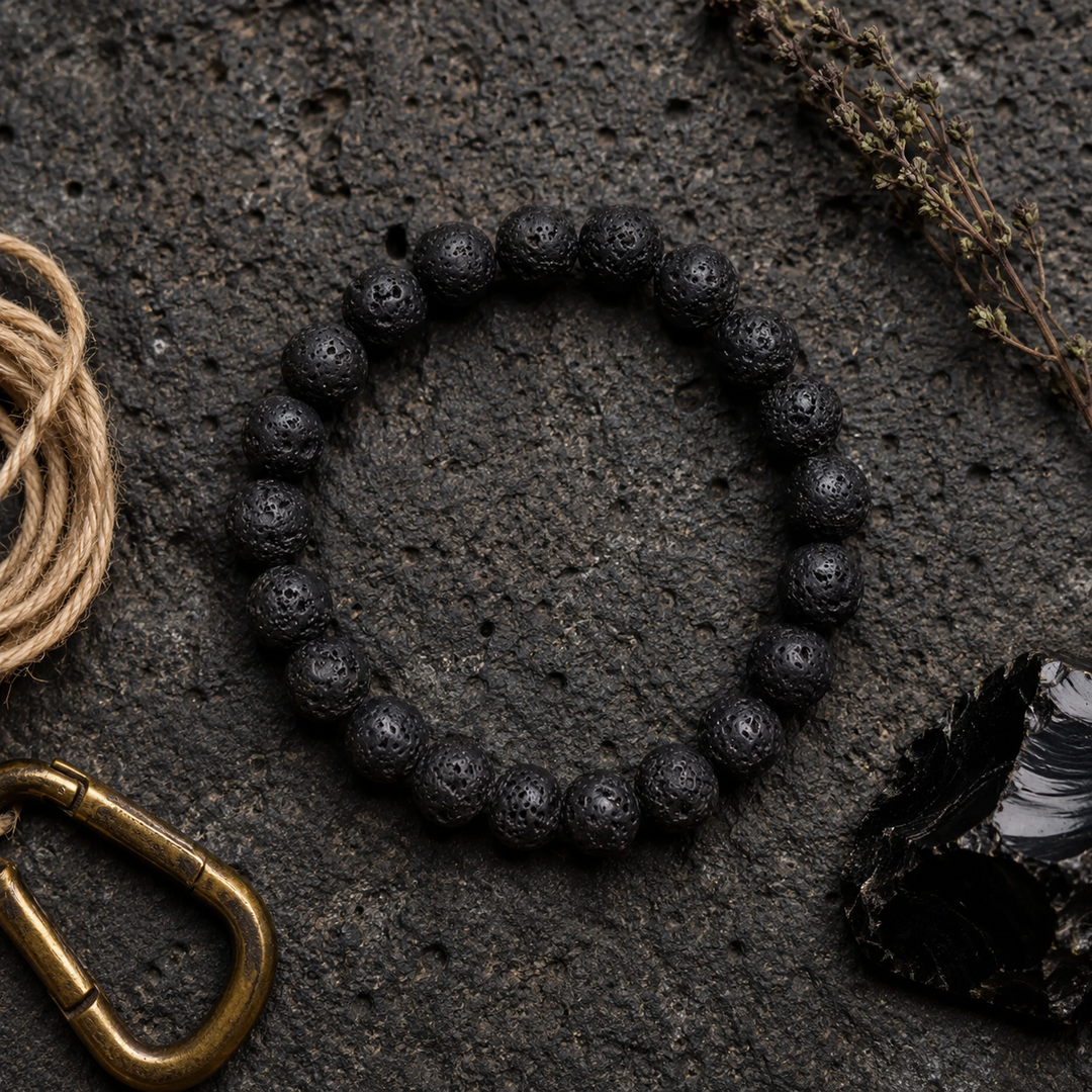 Lava Stone Beaded Bracelet for Men, 10mm