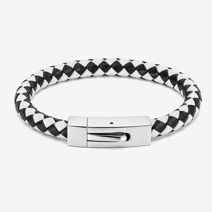 Vector Black and White Braided Leather Bracelet