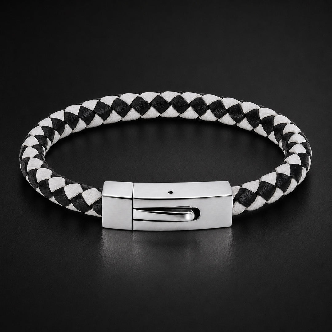 Vector Black and White Braided Leather Bracelet