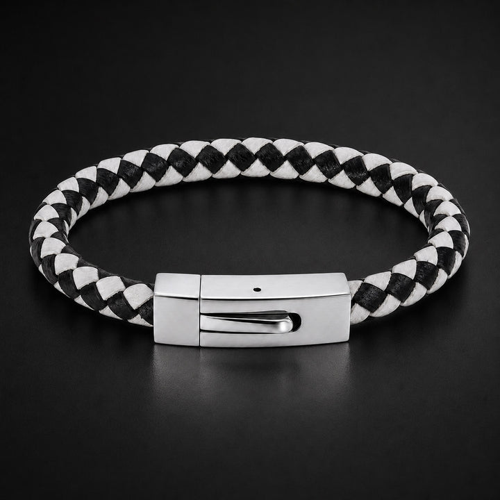 Vector Black and White Braided Leather Bracelet