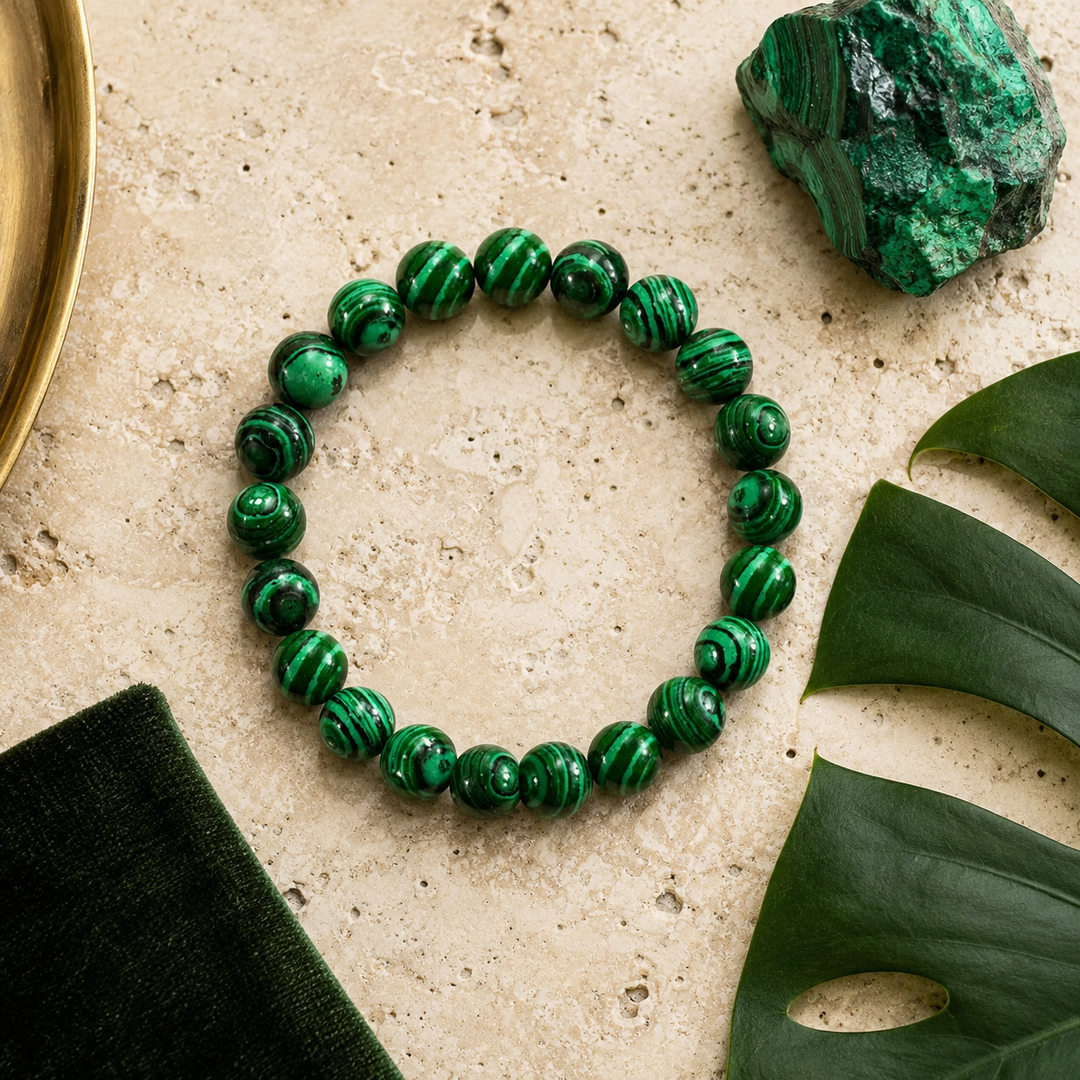 Malachite Beaded Bracelet for Men, 10mm