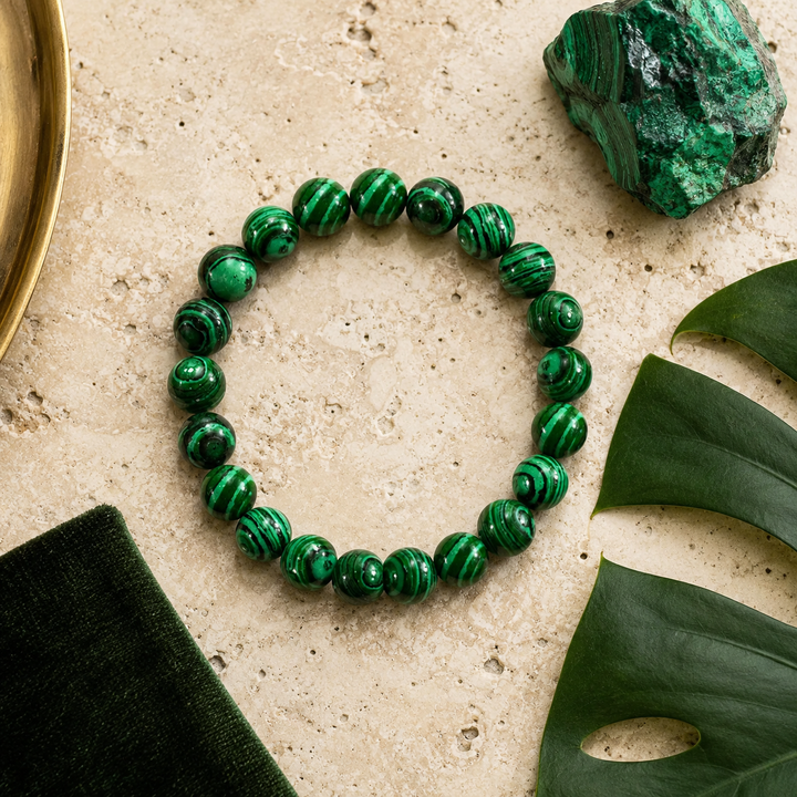 Malachite Beaded Bracelet for Men, 10mm