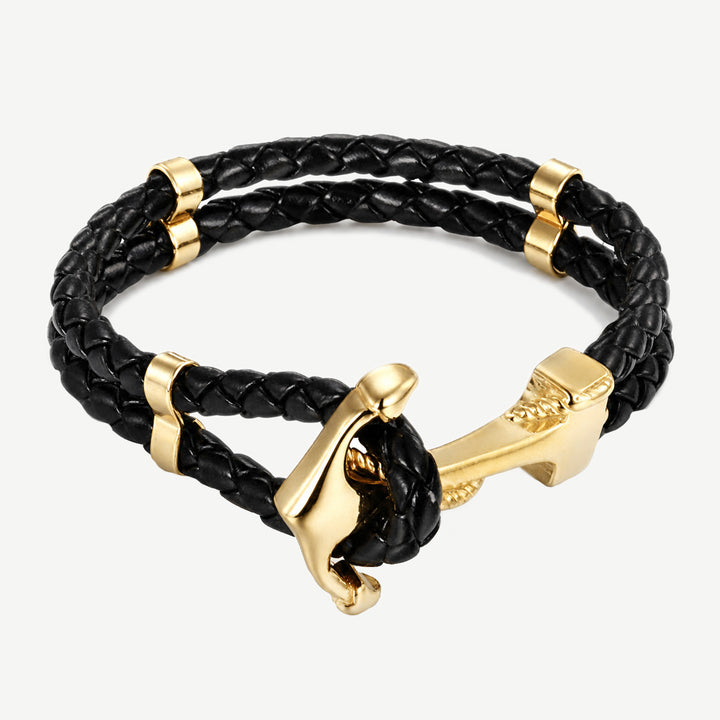 Maritime Gold Anchor Leather Bracelet