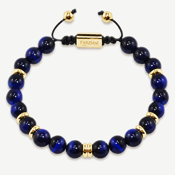 Summit Men’s Beaded Bracelet Blue Tiger's Eye Gold, 6mm