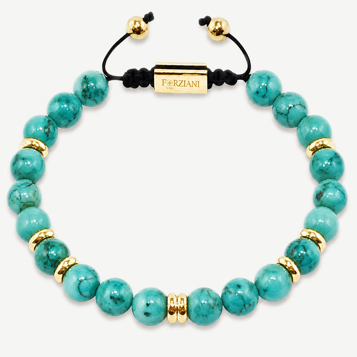 Summit Men’s Beaded Bracelet Turquoise Gold, 6mm