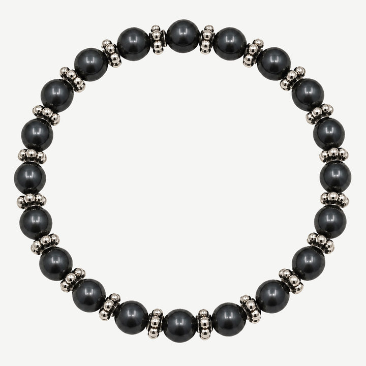 Men’s Black Pearls Bracelet, Silver