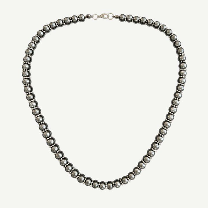 Men’s Black Pearls Necklace, Silver