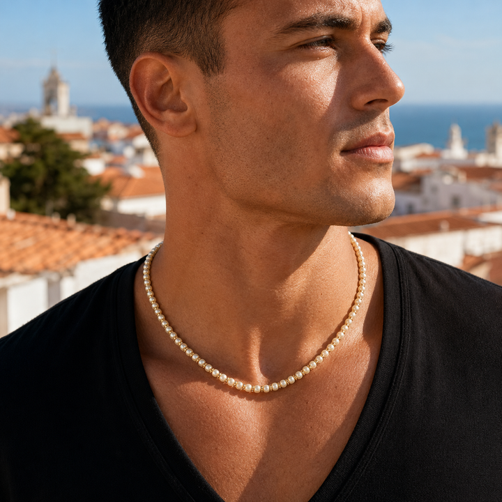 Men’s Ivory Pearls Necklace, Gold