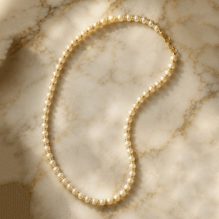 Men’s Ivory Pearls Necklace, Gold