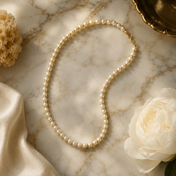 Men’s Ivory Pearls Necklace, Gold