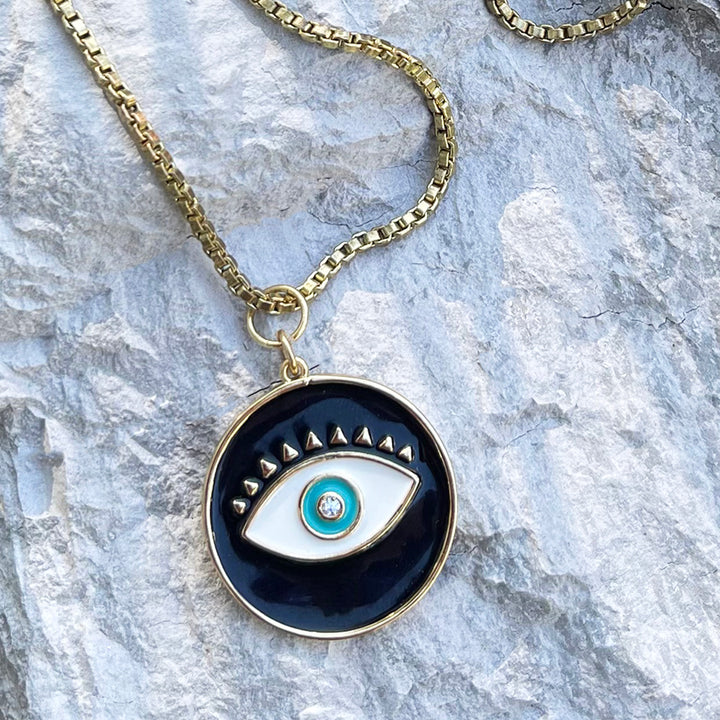 Mens Large Black Evil Eye Amulet Necklace