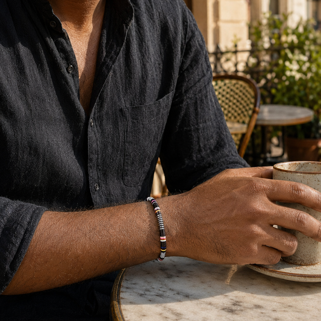 Metallic Multicolor Men’s Disk Beads Bracelet