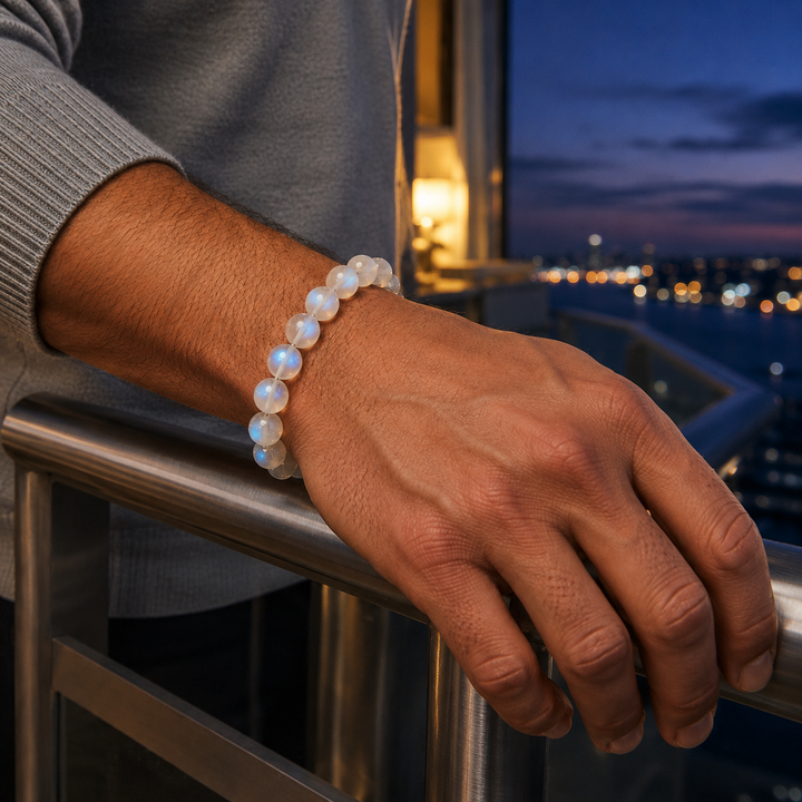 Moonstone Beaded Bracelet for Men, 10mm