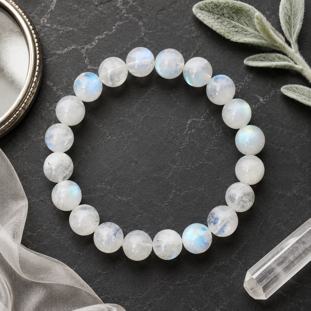 Moonstone Beaded Bracelet for Men, 10mm