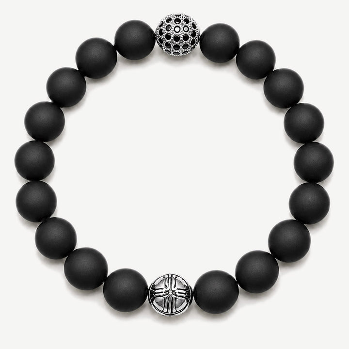 Orion Black Agate and Pavé CZ Diamonds Beaded Bracelet for Men, 10mm